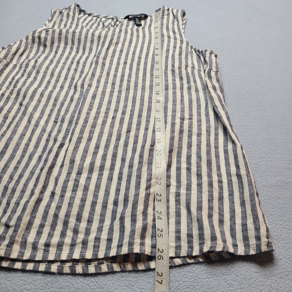 Ellen Tracy Tank Top Women Large Blue Striped Excellent Linen Sleeveless Shell - Picture 2 of 7